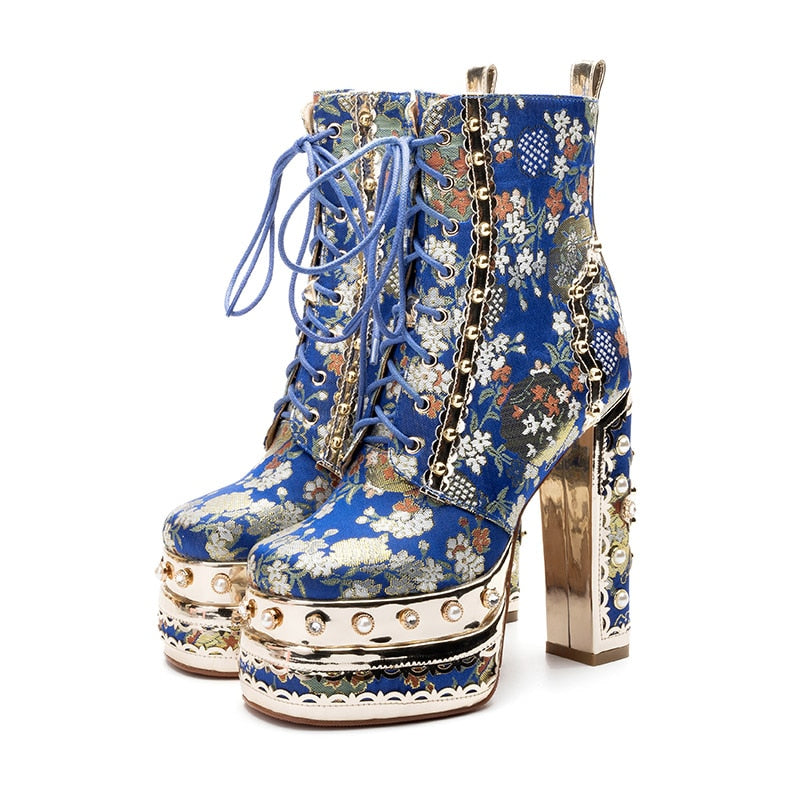Silk Embroider Chinoiserie Floral Super High Heel Boots-Multiple Options