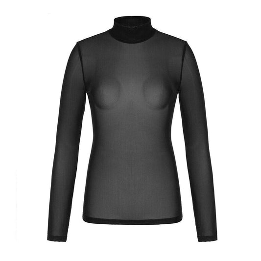 Long Sleeve Sheer Mesh Turtleneck-Black