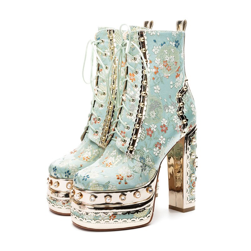 Silk Embroider Chinoiserie Floral Super High Heel Boots-Multiple Options