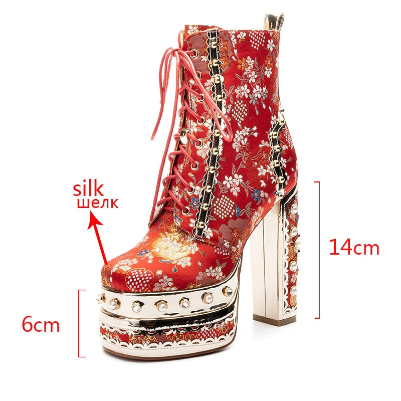 Silk Embroider Chinoiserie Floral Super High Heel Boots-Multiple Options