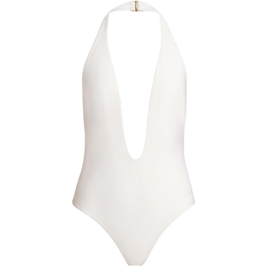 Kiki de Montparnasse, Echauffe Plunging V-Halterneck One-Piece Swimsuit-White