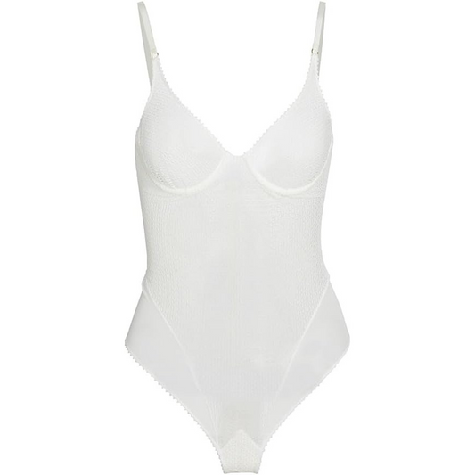 Kiki de Montparnasse Sheer Crochet Mesh Bodysuit-Ivory