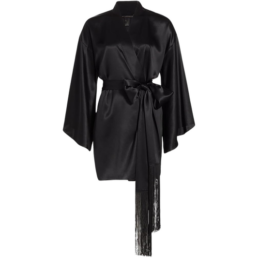 Kiki de Montparnasse Silk Belted Robe-Black