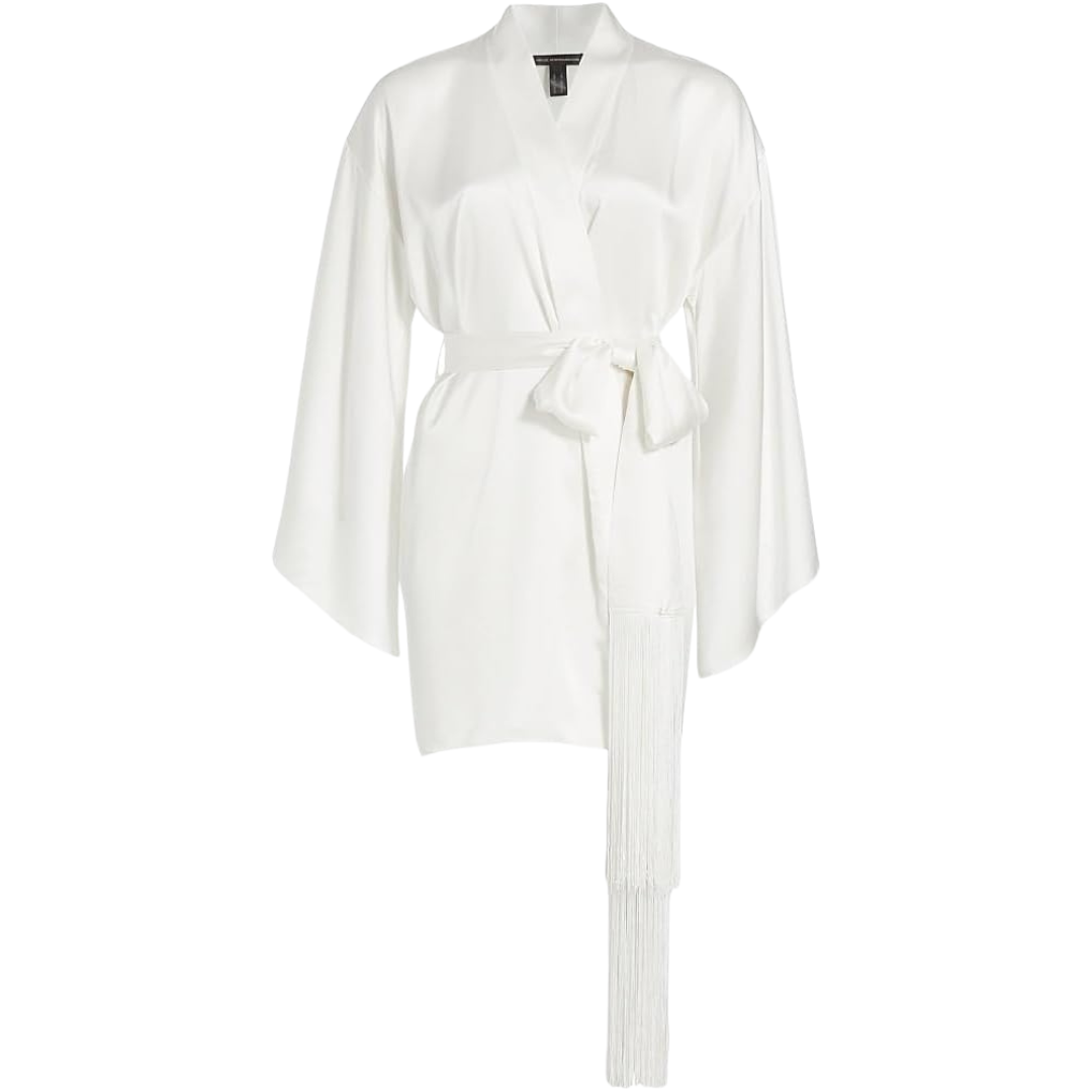 Kiki de Montparnasse Silk Belted Robe-Ivory