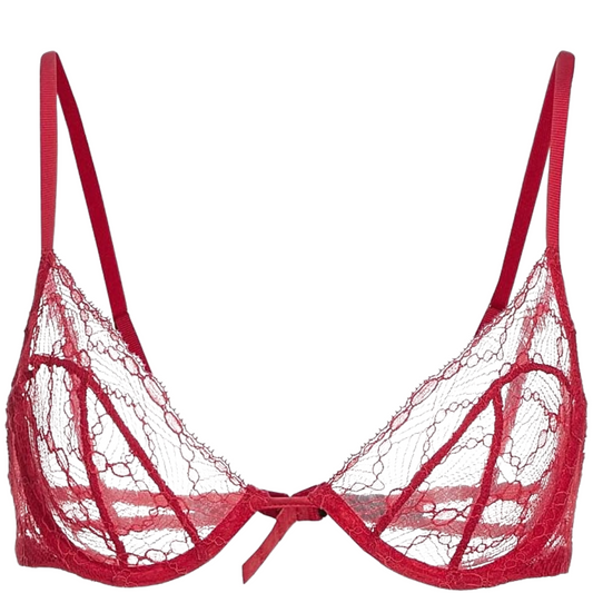 Kiki de Montparnasse, Mon Cheri Sheer Lace Demi Bra-Red