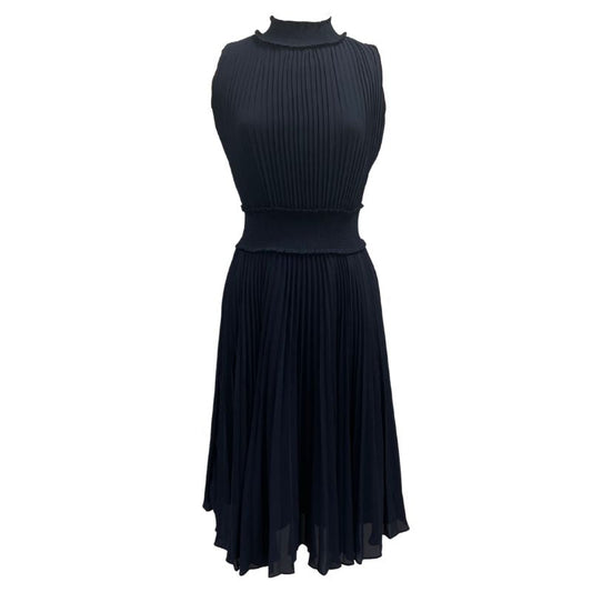 Nanette Lepore Women's Smocked High Neck Pleated Maxi Dress-Navy Blue