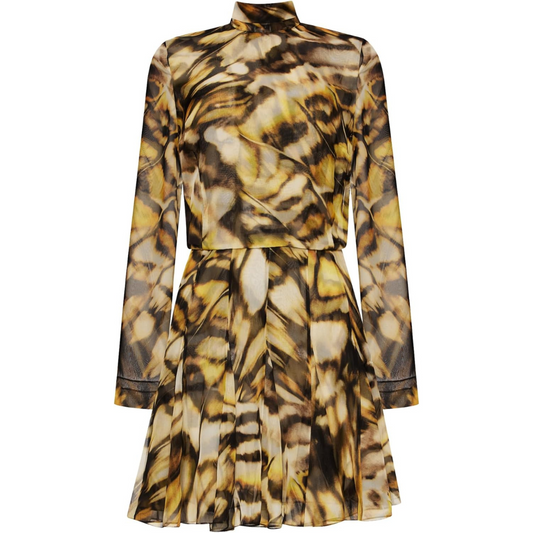 Oscar de la Renta Abstract Butterfly Silk Chiffon Dress