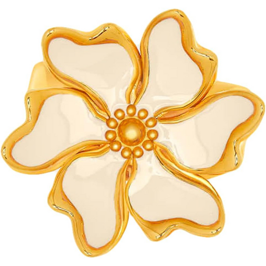 Oscar de la Renta Enamel Cherry Blossom Ring-Ivory