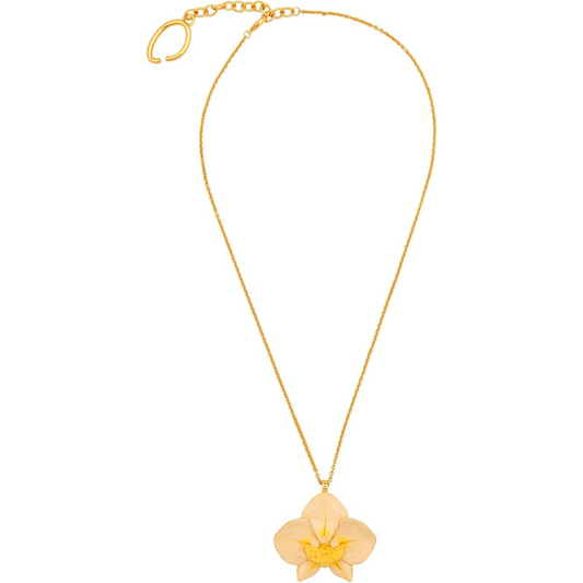 Oscar de la Renta Enamel Orchid Pendant Necklace
