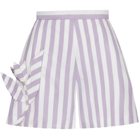 Oscar de la Renta Floral Cutout Striped Shorts