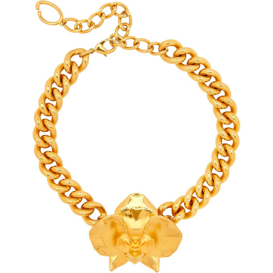 Oscar de la Renta Orchid Chain-Link Necklace