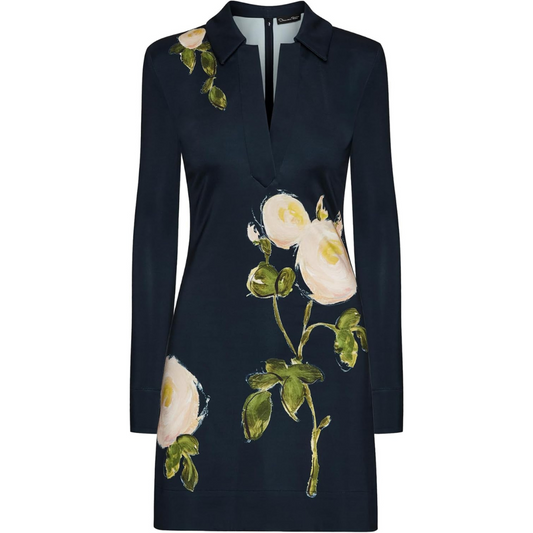 Oscar de la Renta Painted Roses Jersey Mini Dress