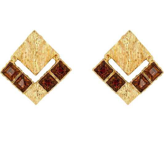 Oscar de la Renta Textured Metal Tartan Earrings