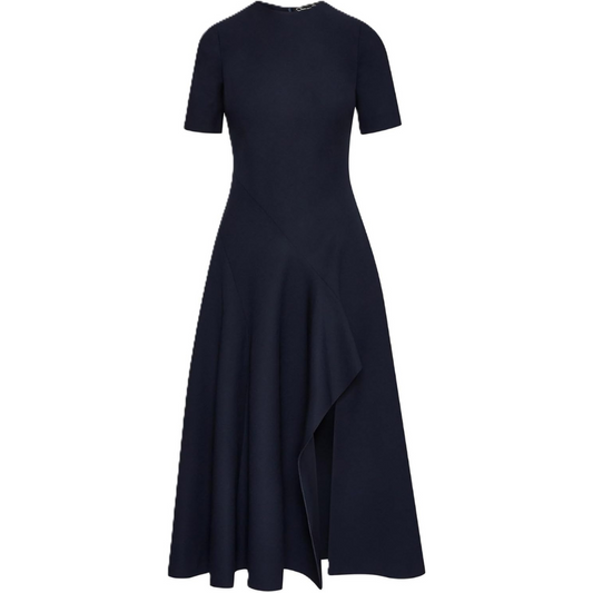 Oscar de la Renta Wave Detail Midi Dress-Navy