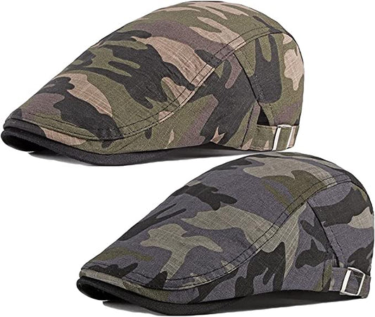 Cotton Flat Cap Ivy Gatsby Newsboy Hat-Camo/2 Pack