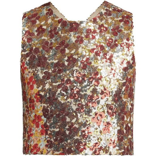 Rosetta Getty Floral-Sequined Crisscross Back Crop Top