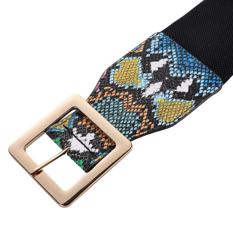 Snake Print Corset Elastic Wide Waist Belt-Multi