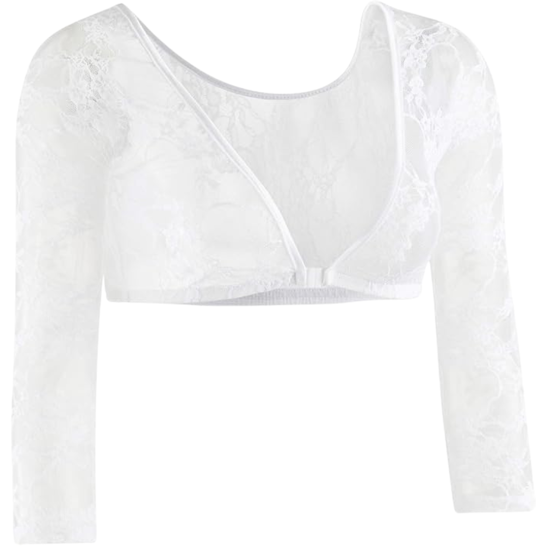 3/4 Length Sleeve Floral Lace Crop Top-White