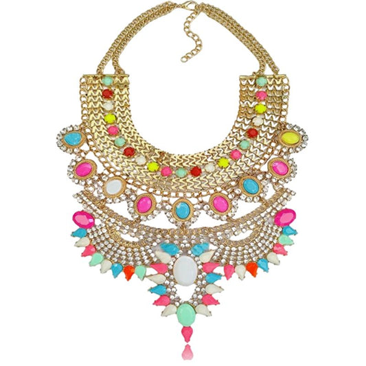 Large Statement Choker Collar Necklace-Multicolor