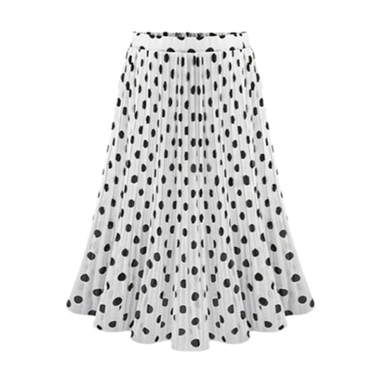 Polka Dot Pleated Midi Skirt-White