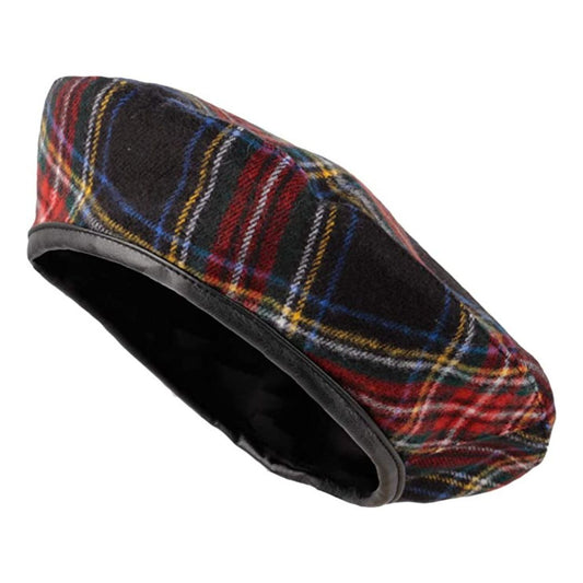With Moons Tartan Plaid Beret Hat-Black