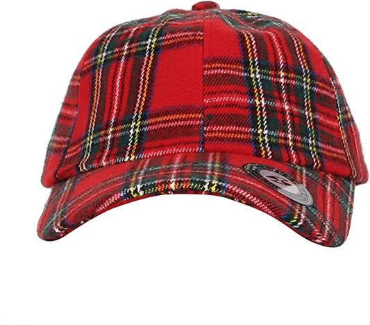 With Moons Tartan Plaid Baseball Cap-Red