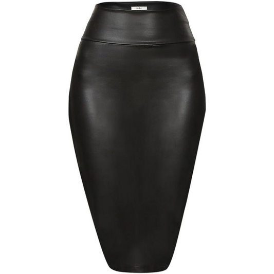 Faux Leather Pencil Skirt Below Knee Length Skirt