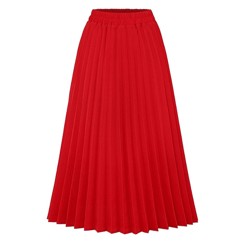Elastic High Waisted A Line Pleated Midi Skirt-Multiple Color Options