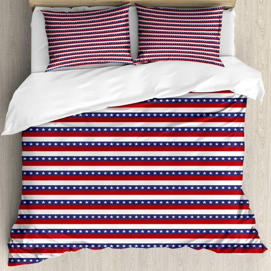 Ambesonne 4th of July Duvet Cover Set, Stars and Stripes Pattern American Flag Inspired Patriotic Theme, Queen Size
