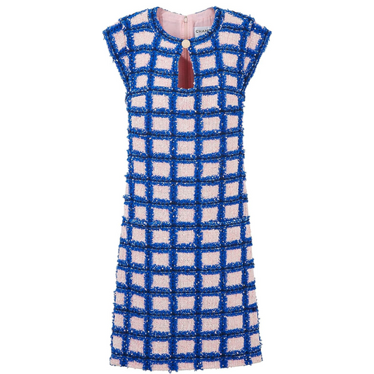 Chanel Blue & Pink Tweed Cap Sleeve Mini Dress-Multicolor