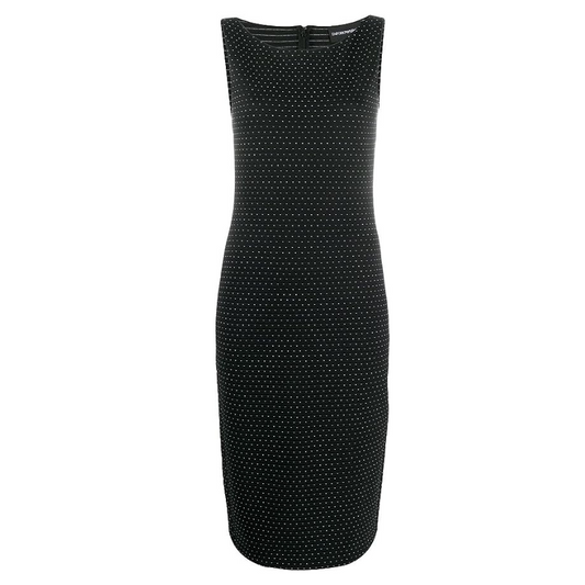 Emporio Armani Sleeveless Below The Knee Evening Dress-Black Polka Dot