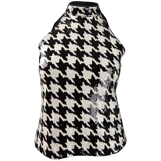 INC International Concepts Women's Sequined Houndstooth Print Top