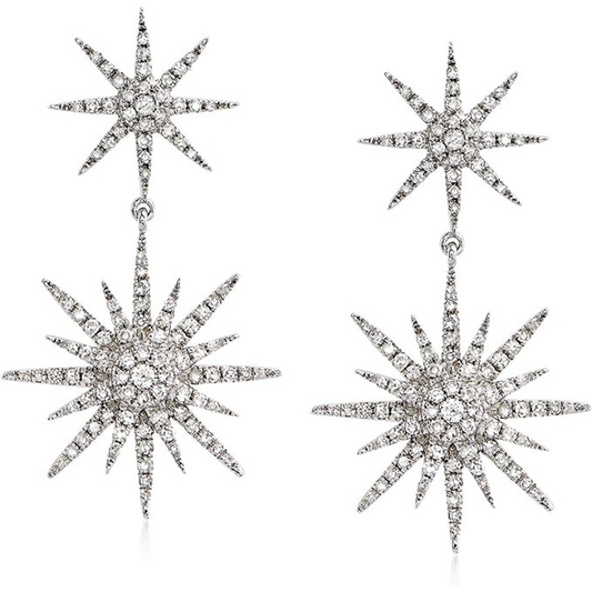 Ross-Simons 0.94 ct. t.w. Diamond Starburst Drop Earrings in 14kt White Gold