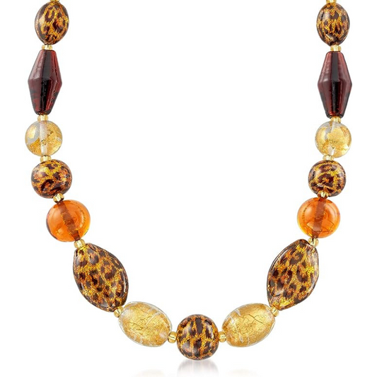 Ross-Simons Italian Leopard-Print Murano Glass Bead Necklace With 18kt Gold Over Sterling