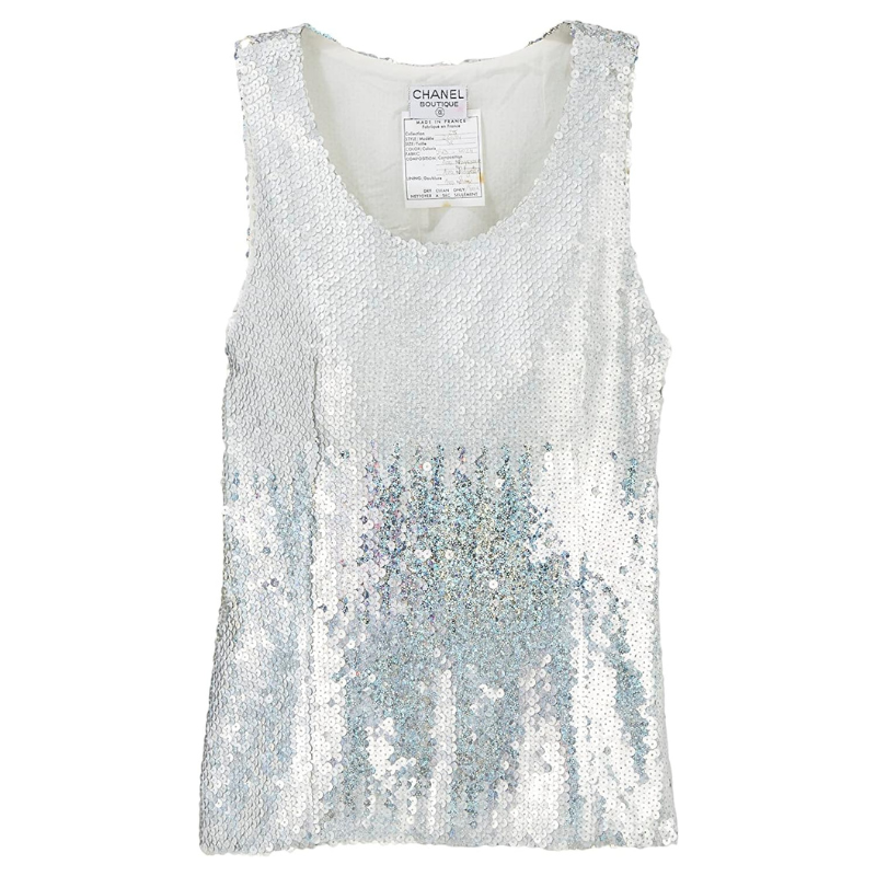Chanel Silver Sequined Sleeveless Shirt-Silver