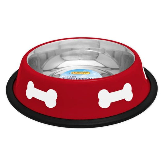 Westminster pet products, Red With White, Stainless Steel Fashion Bowl 19216 16 OZ, Bones, Stainless, 16oz