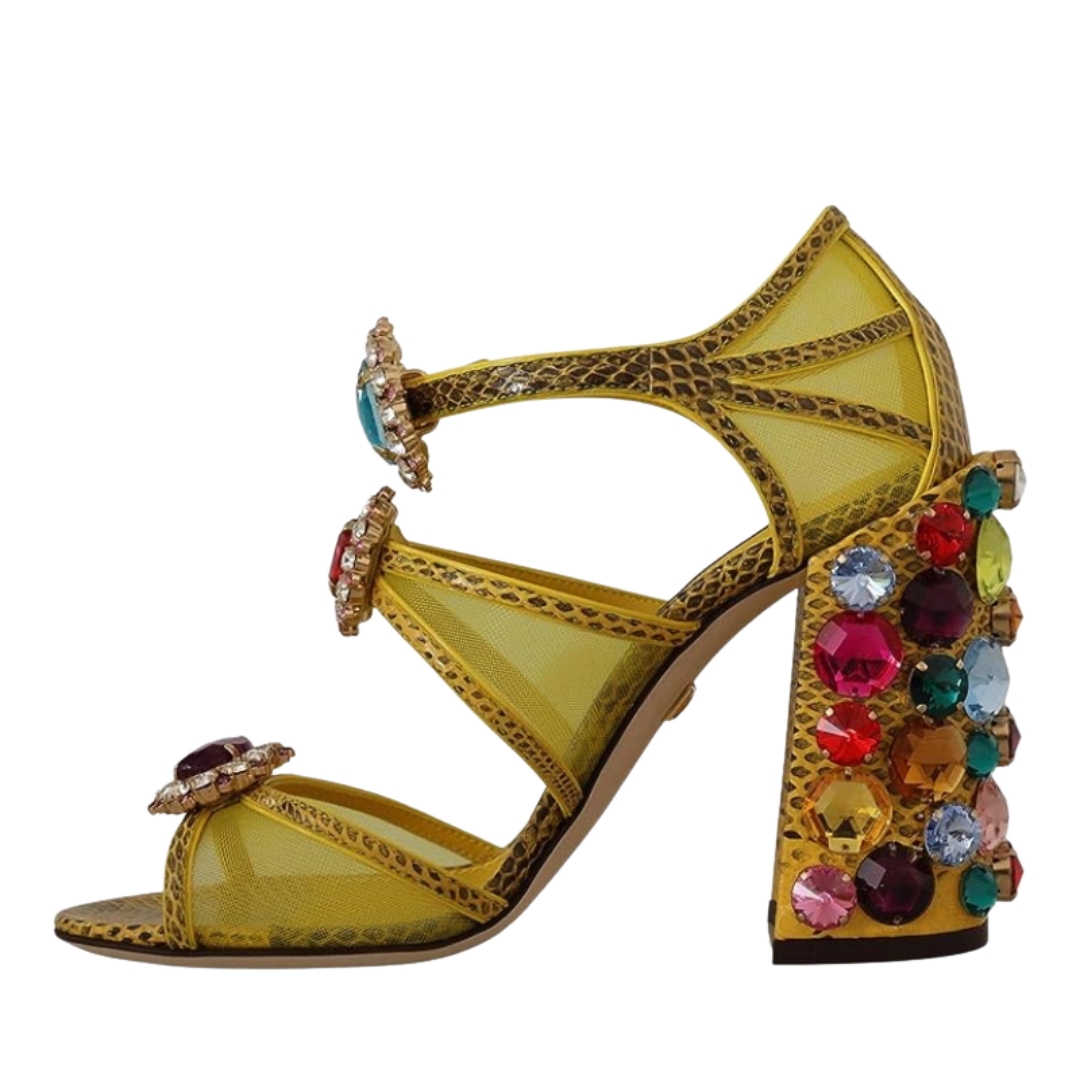 Dolce & Gabbana Yellow Leather Crystal Ayers Sandals Shoes