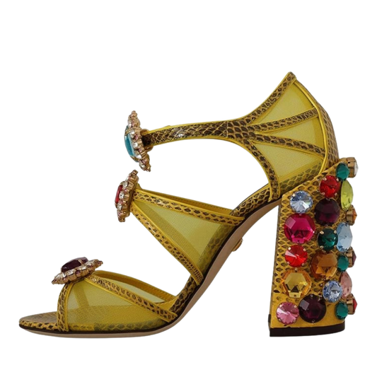Dolce & Gabbana Yellow Leather Crystal Ayers Sandals Shoes