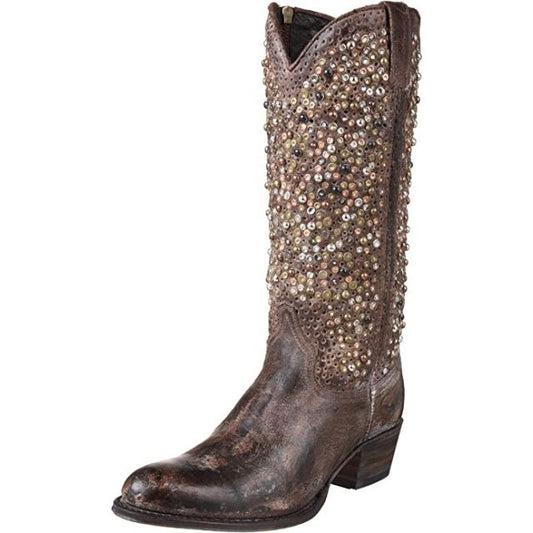 Frye Deborah Studded Tall Western Boot-Grey