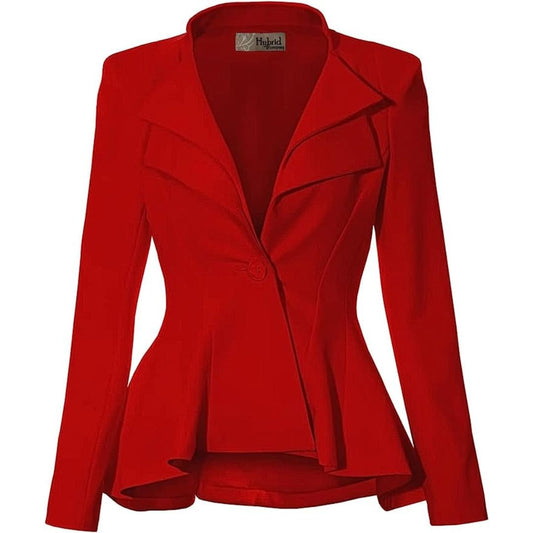 Single Button Peplum Blazer-Red
