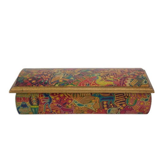 NOVICA Decorative Wood Decoupage Jewelry Box, Multicolor, Huichol Fiesta
