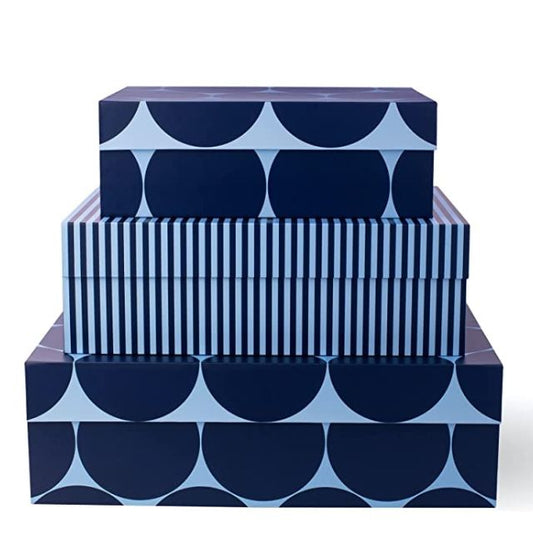 Kate Spade New York Blue Decorative Storage Boxes with Lids, 3 Pack Sturdy Organizer Storage Bins, Includes Small Medium Large Pink Nesting Boxes with Magnetic Closure, Joy Dot