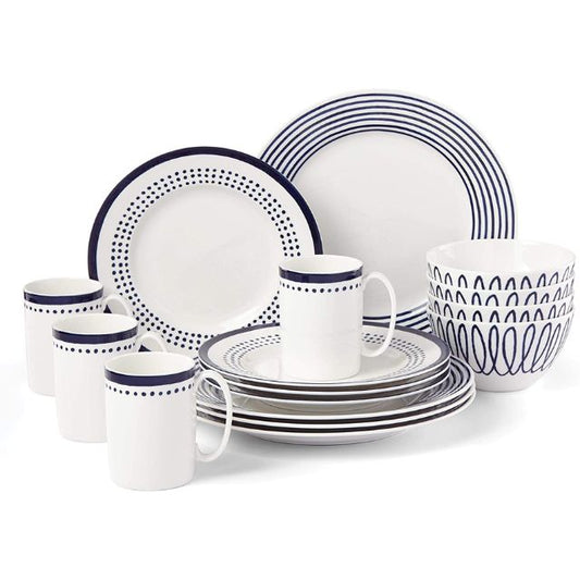 Kate Spade New York Charlotte Street West 16-Piece Dinnerware Set, 15.75 LB, Blue