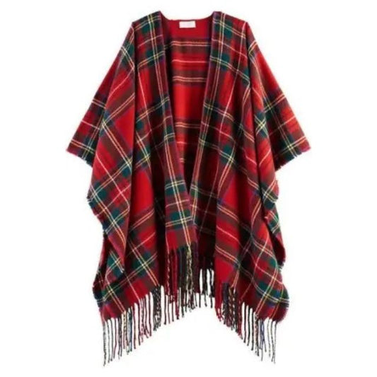 Mud Pie Large Plaid Wrap Shawl-Red