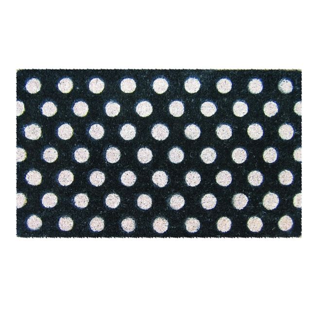 Entryways White Polka Dots Handmade, Hand-Stenciled, All-Natural Coconut Fiber Coir Doormat 18" X 30" x .75"