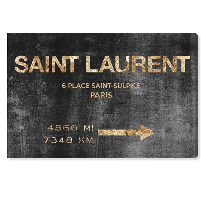 Oliver Gal Fashion and Glam Modern Canvas Wall Art Saint Sulpice Road Sign Ready to Hang Home Decor 10.0 x 15.0 Black and Gold Canvas Art