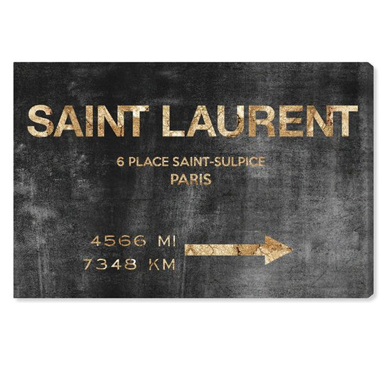 Oliver Gal Fashion and Glam Modern Canvas Wall Art Saint Sulpice Road Sign Ready to Hang Home Decor 10.0 x 15.0 Black and Gold Canvas Art