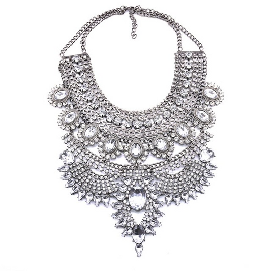 Large Statement Choker Collar Necklace-Silver