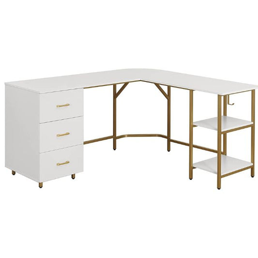 Techni Mobili L Shaped Desk - Two-Toned Computer Desk with Drawers & Storage Shelves