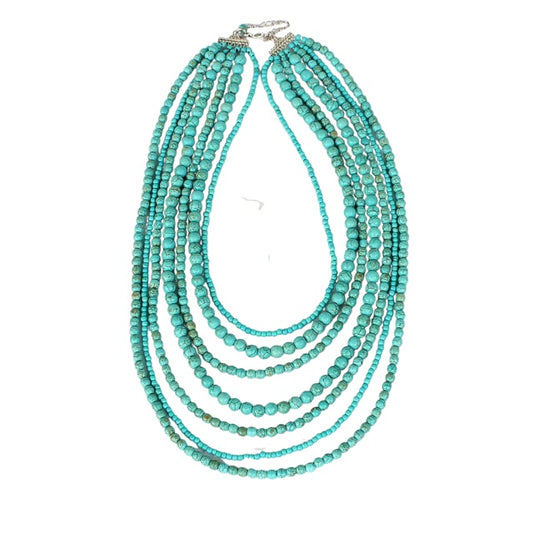 Turquoise Necklace 7 Row Multi Beaded Necklace With Earrings Set
